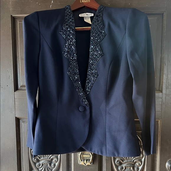 Vintage Karen Miller Midnight Blue Beaded Blazer Size 10 - Picture 2 of 4